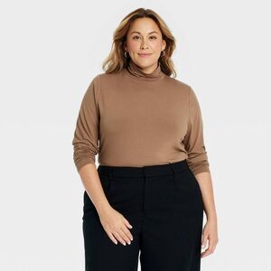 Women's Slim Fit Long Sleeve Turtleneck T-Shirt - Ava & Viv Brown 1X (18) NWT